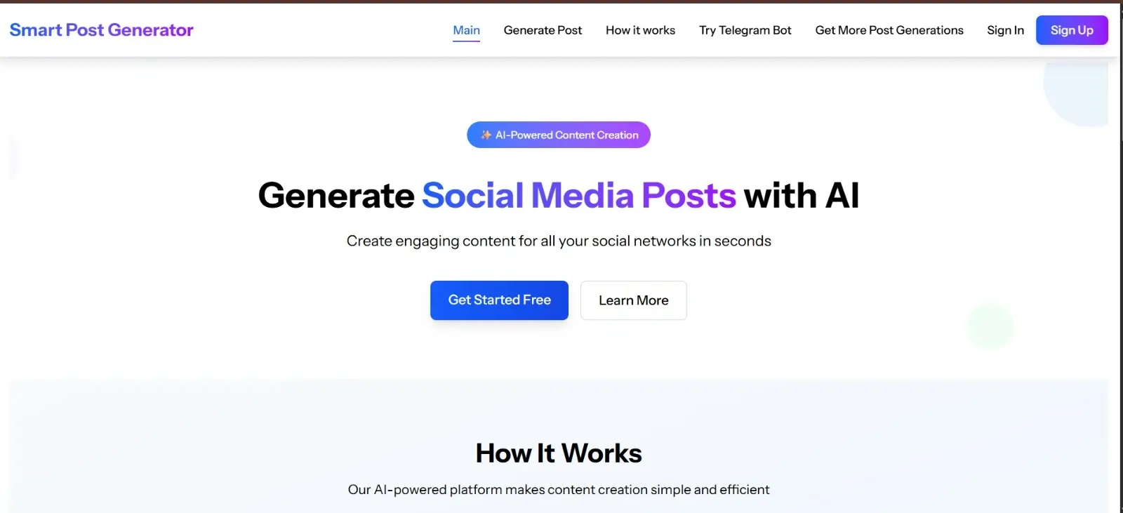 Smart Post Generator website interface