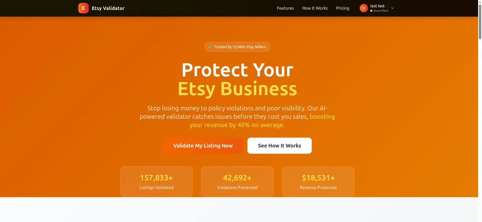 Etsy Validator website interface
