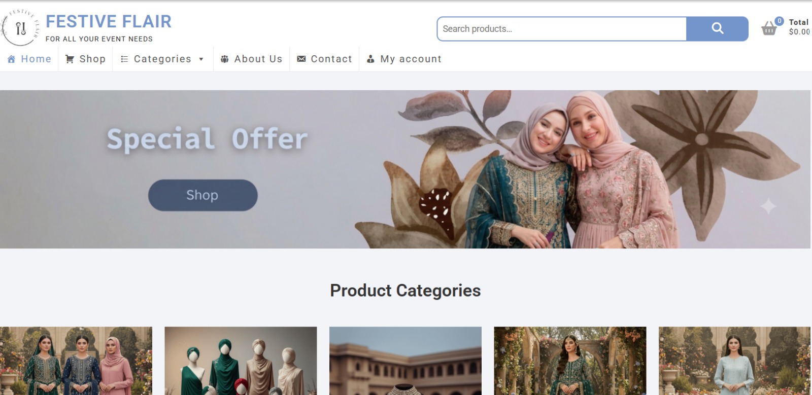 Festive Flair Shop e-commerce interface